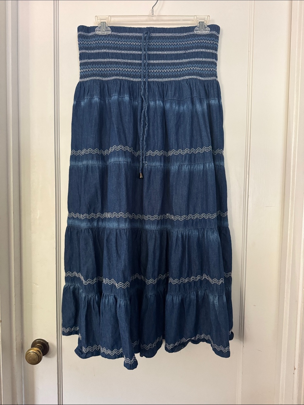 Blue Tiered Maxi Skirt with Smocked Waist